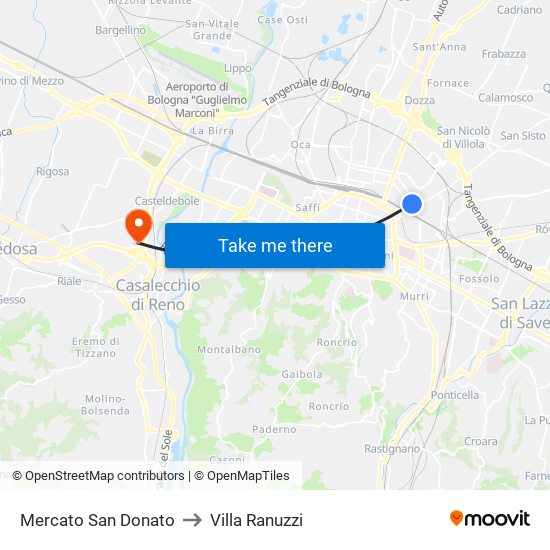 Mercato San Donato to Villa Ranuzzi map