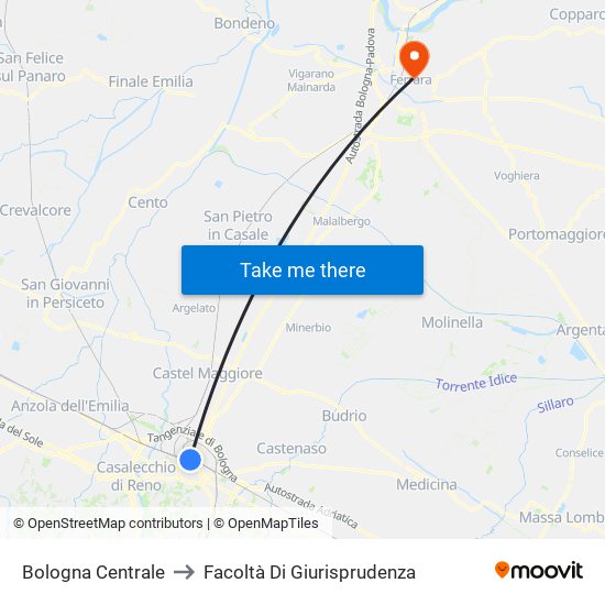 Bologna Centrale to Facoltà Di Giurisprudenza map