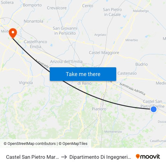 Castel San Pietro Martiri Partigiani to Dipartimento Di Ingegneria ""Enzo Ferrari"" map