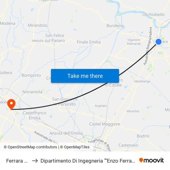 Ferrara FS to Dipartimento Di Ingegneria ""Enzo Ferrari"" map