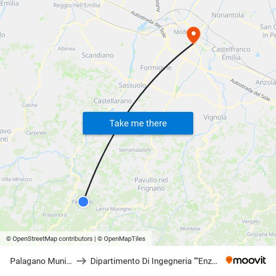 Palagano Municipio to Dipartimento Di Ingegneria ""Enzo Ferrari"" map