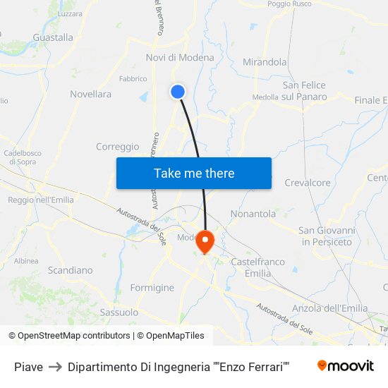 Piave to Dipartimento Di Ingegneria ""Enzo Ferrari"" map