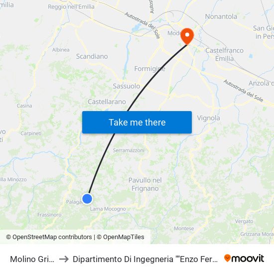 Molino Grillo to Dipartimento Di Ingegneria ""Enzo Ferrari"" map