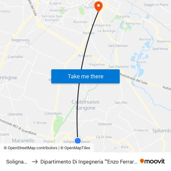 Solignano to Dipartimento Di Ingegneria ""Enzo Ferrari"" map