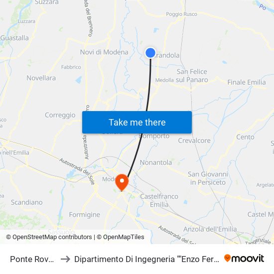 Ponte Rovere to Dipartimento Di Ingegneria ""Enzo Ferrari"" map