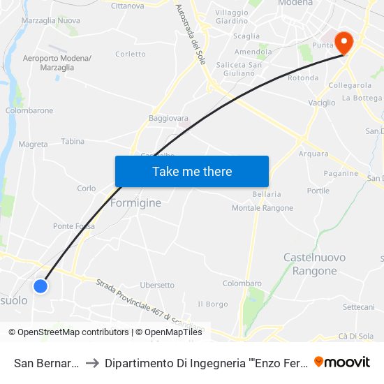 San Bernardo to Dipartimento Di Ingegneria ""Enzo Ferrari"" map