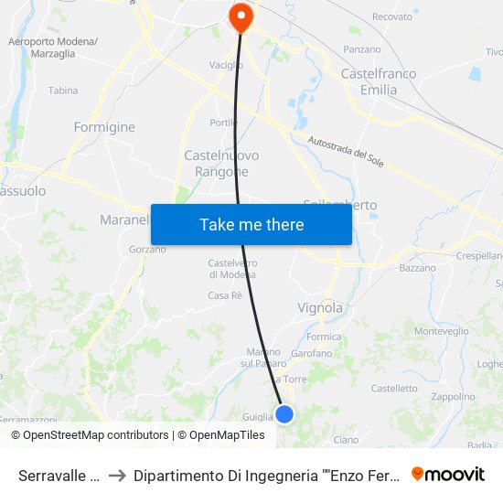 Serravalle Bv to Dipartimento Di Ingegneria ""Enzo Ferrari"" map