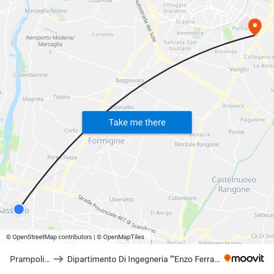 Prampolini to Dipartimento Di Ingegneria ""Enzo Ferrari"" map