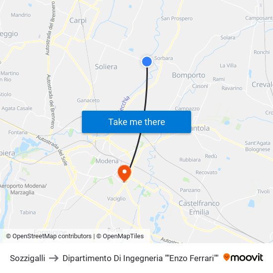 Sozzigalli to Dipartimento Di Ingegneria ""Enzo Ferrari"" map