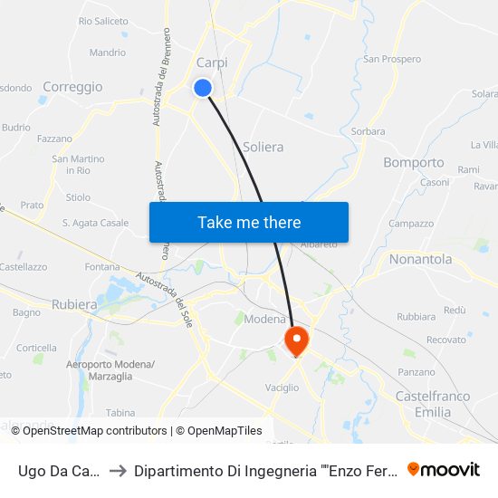 Ugo Da Carpi to Dipartimento Di Ingegneria ""Enzo Ferrari"" map