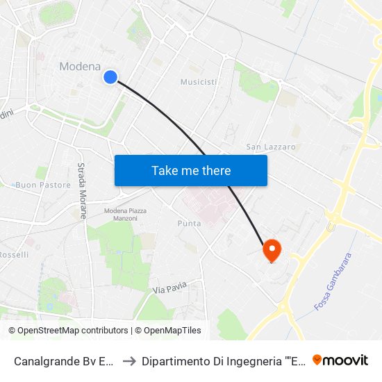 Canalgrande Bv Emilia Est to Dipartimento Di Ingegneria ""Enzo Ferrari"" map
