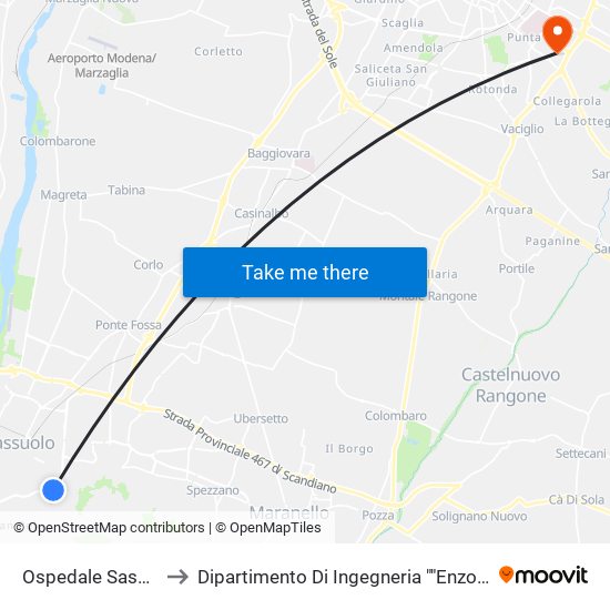 Ospedale Sassuolo to Dipartimento Di Ingegneria ""Enzo Ferrari"" map