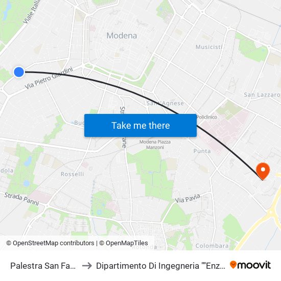 Palestra San Faustino to Dipartimento Di Ingegneria ""Enzo Ferrari"" map