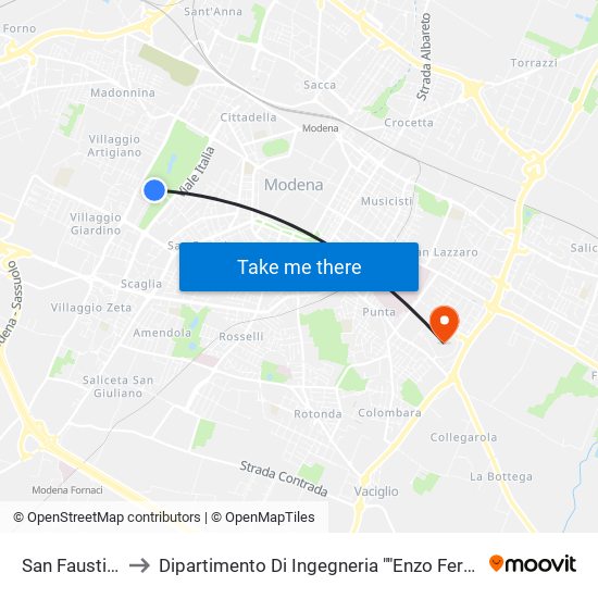 San Faustino to Dipartimento Di Ingegneria ""Enzo Ferrari"" map