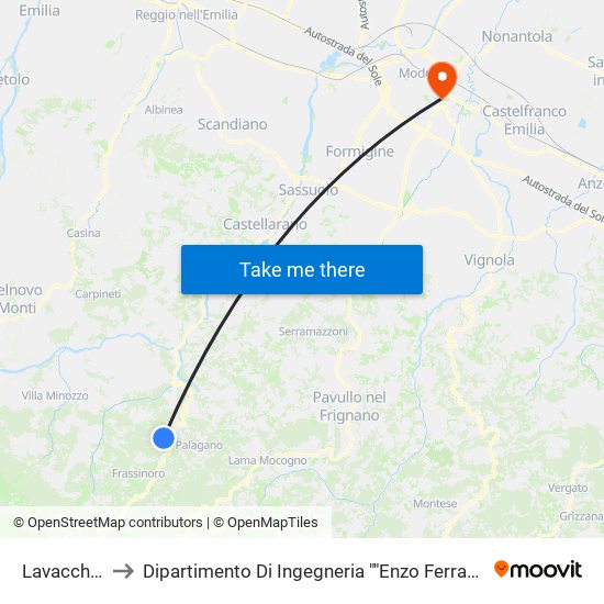 Lavacchio to Dipartimento Di Ingegneria ""Enzo Ferrari"" map