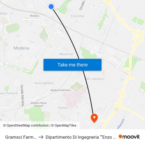 Gramsci Farmacia to Dipartimento Di Ingegneria ""Enzo Ferrari"" map