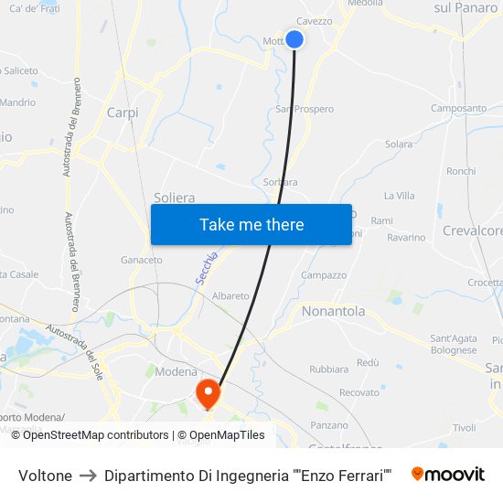 Voltone to Dipartimento Di Ingegneria ""Enzo Ferrari"" map