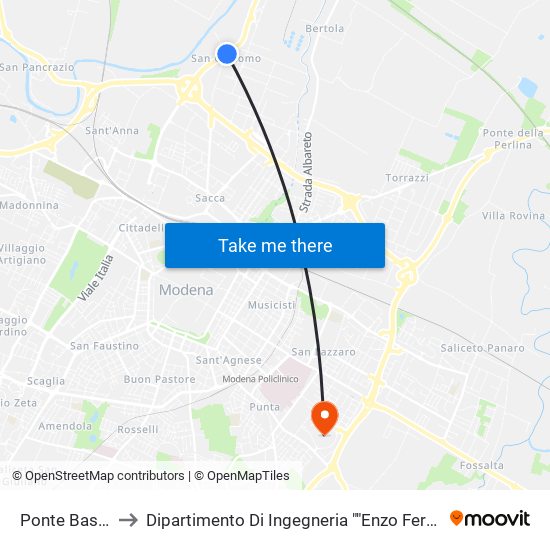 Ponte Basso to Dipartimento Di Ingegneria ""Enzo Ferrari"" map