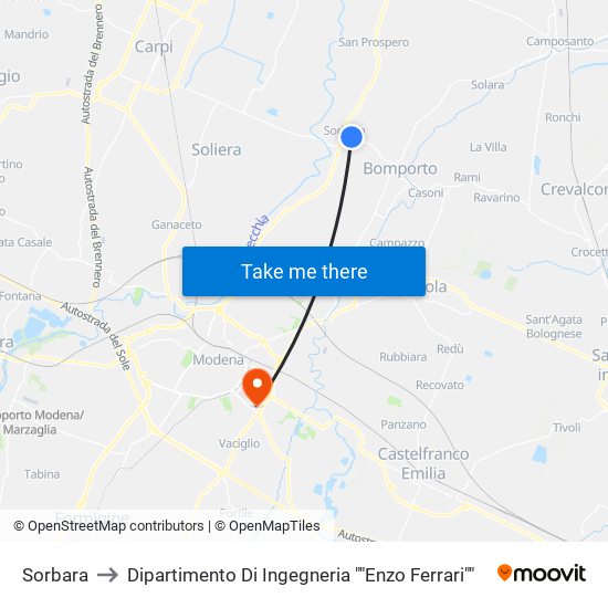 Sorbara to Dipartimento Di Ingegneria ""Enzo Ferrari"" map