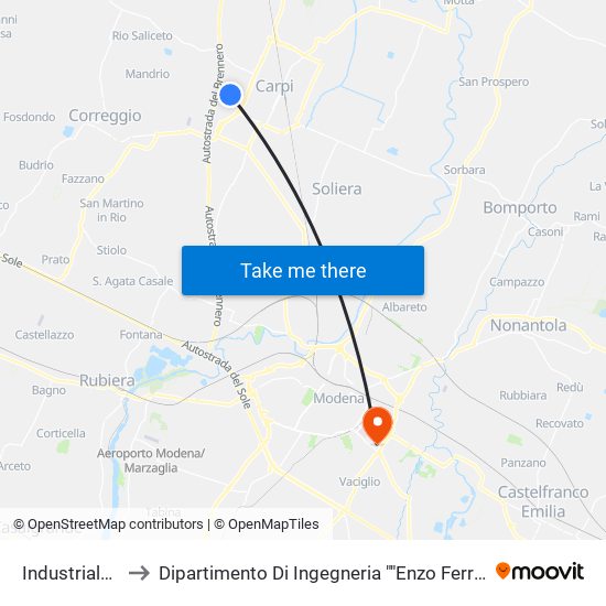 Industriale 2 to Dipartimento Di Ingegneria ""Enzo Ferrari"" map