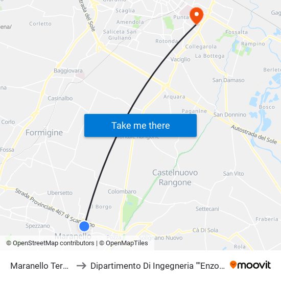 Maranello Terminal to Dipartimento Di Ingegneria ""Enzo Ferrari"" map