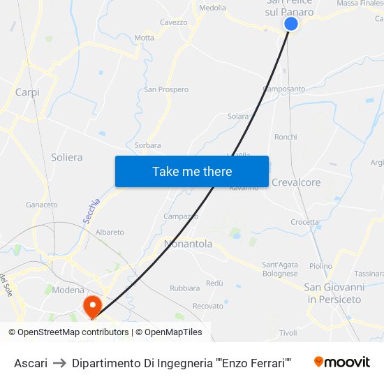 Ascari to Dipartimento Di Ingegneria ""Enzo Ferrari"" map