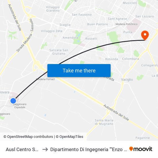 Ausl Centro Servizi to Dipartimento Di Ingegneria ""Enzo Ferrari"" map