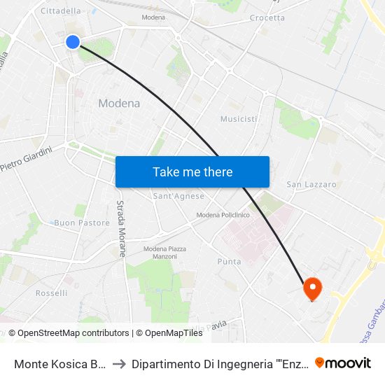 Monte Kosica Barozzi to Dipartimento Di Ingegneria ""Enzo Ferrari"" map