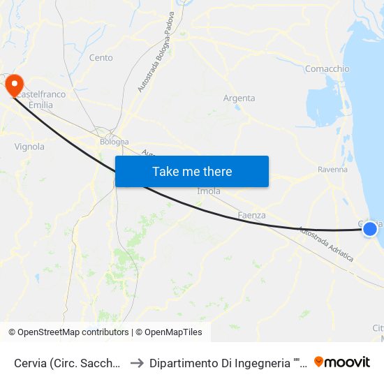 Cervia (Circ. Sacchetti Ovest) to Dipartimento Di Ingegneria ""Enzo Ferrari"" map