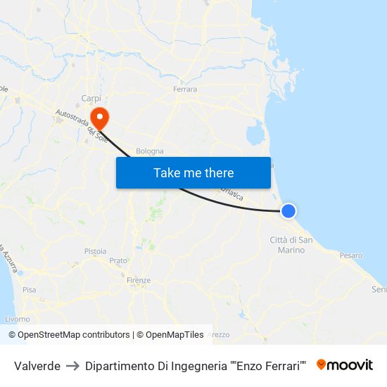 Valverde to Dipartimento Di Ingegneria ""Enzo Ferrari"" map