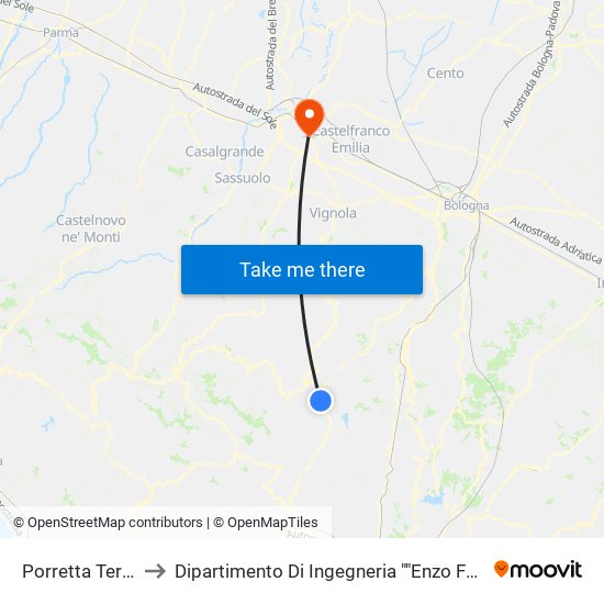 Porretta Terme to Dipartimento Di Ingegneria ""Enzo Ferrari"" map