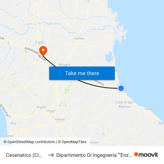 Cesenatico (Cimitero) to Dipartimento Di Ingegneria ""Enzo Ferrari"" map