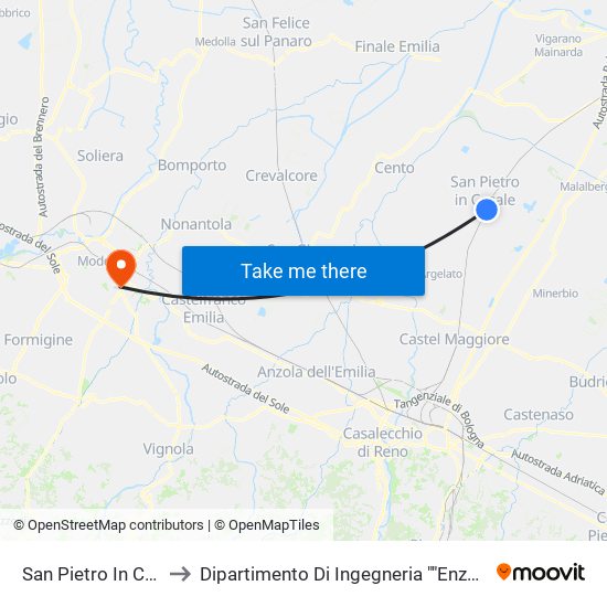 San Pietro In Casale to Dipartimento Di Ingegneria ""Enzo Ferrari"" map