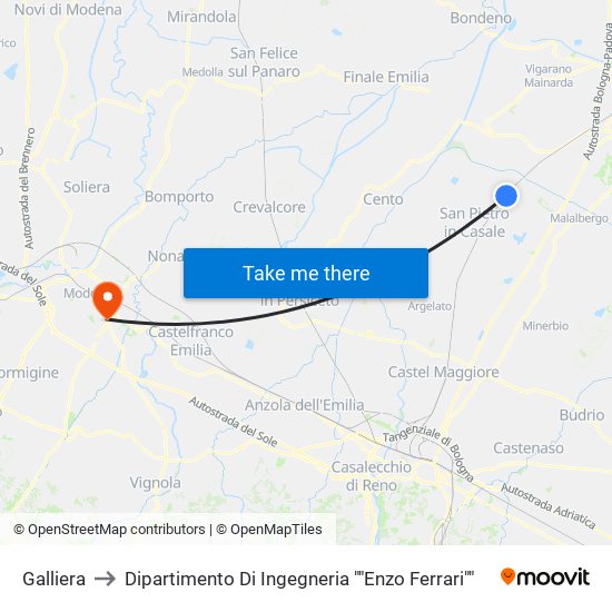 Galliera to Dipartimento Di Ingegneria ""Enzo Ferrari"" map