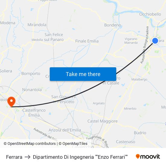 Ferrara to Dipartimento Di Ingegneria ""Enzo Ferrari"" map