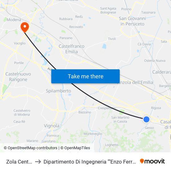 Zola Centro to Dipartimento Di Ingegneria ""Enzo Ferrari"" map