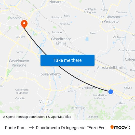 Ponte Ronca to Dipartimento Di Ingegneria ""Enzo Ferrari"" map