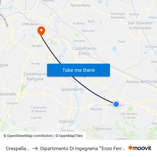 Crespellano to Dipartimento Di Ingegneria ""Enzo Ferrari"" map