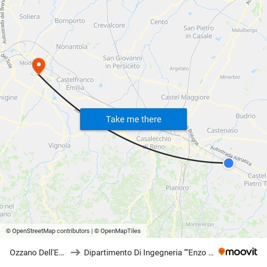 Ozzano Dell'Emilia to Dipartimento Di Ingegneria ""Enzo Ferrari"" map