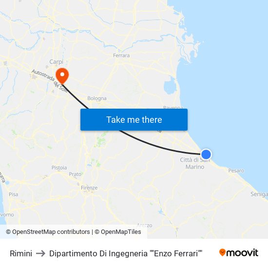 Rimini to Dipartimento Di Ingegneria ""Enzo Ferrari"" map