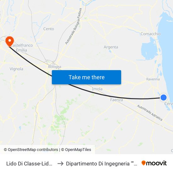 Lido Di Classe-Lido Di Savio to Dipartimento Di Ingegneria ""Enzo Ferrari"" map