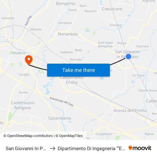 San Giovanni In Persiceto to Dipartimento Di Ingegneria ""Enzo Ferrari"" map