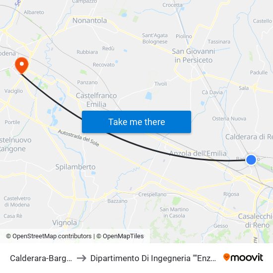 Calderara-Bargellino to Dipartimento Di Ingegneria ""Enzo Ferrari"" map