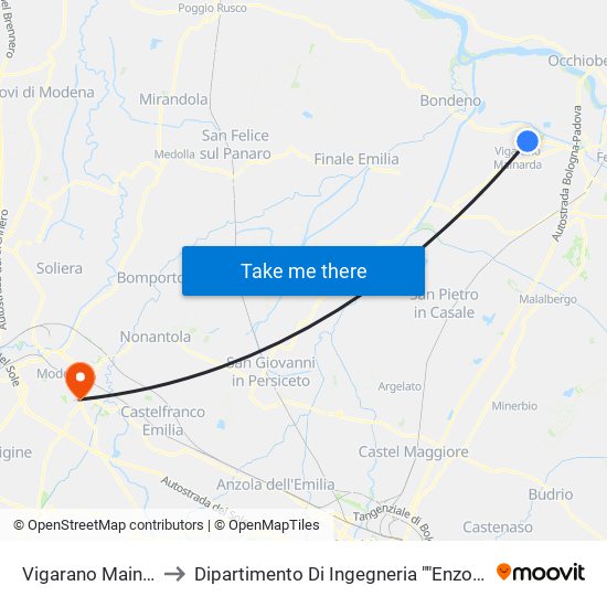 Vigarano Mainarda to Dipartimento Di Ingegneria ""Enzo Ferrari"" map