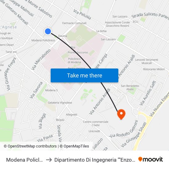 Modena Policlinico to Dipartimento Di Ingegneria ""Enzo Ferrari"" map