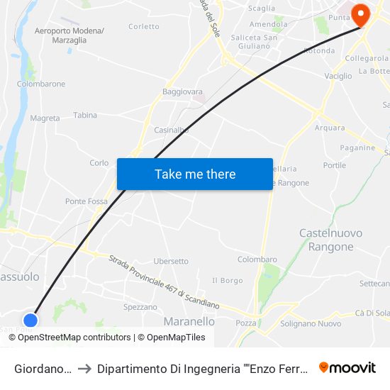Giordano 1 to Dipartimento Di Ingegneria ""Enzo Ferrari"" map