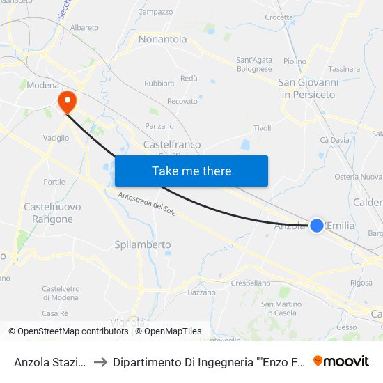 Anzola Stazione to Dipartimento Di Ingegneria ""Enzo Ferrari"" map