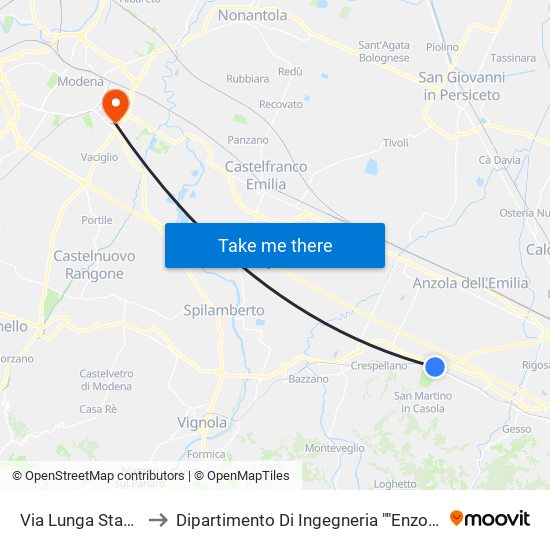 Via Lunga Stazione to Dipartimento Di Ingegneria ""Enzo Ferrari"" map