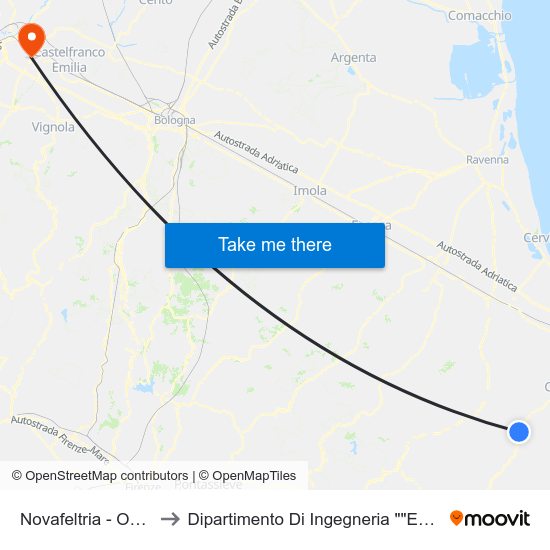 Novafeltria - Ospedale to Dipartimento Di Ingegneria ""Enzo Ferrari"" map