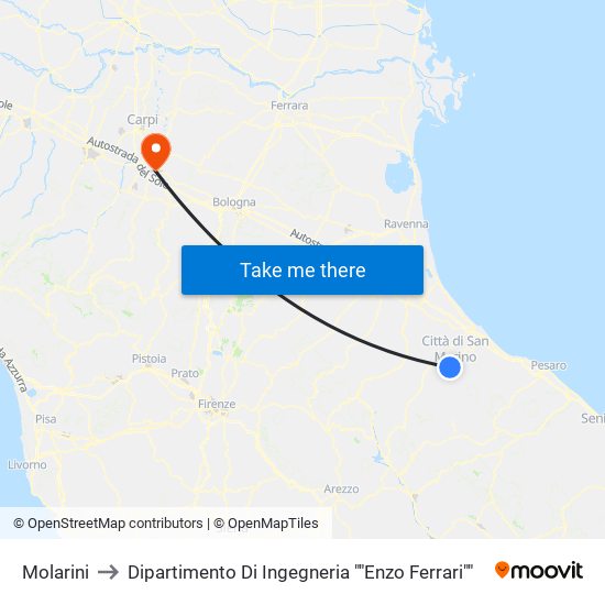 Molarini to Dipartimento Di Ingegneria ""Enzo Ferrari"" map